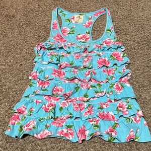 Hollister Blue and Pink Floral Tank Top